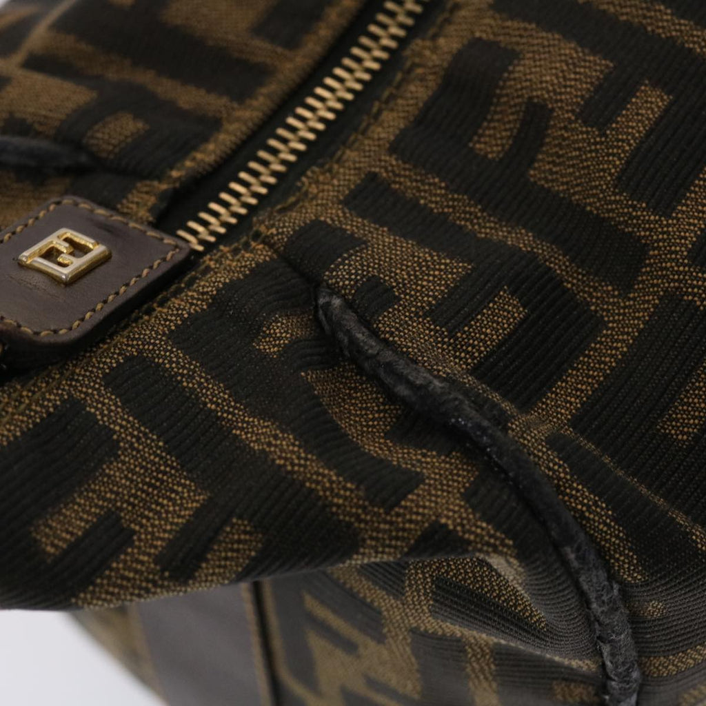 FENDI Zucca Canvas Hand Bag Leather Black Brown  48281