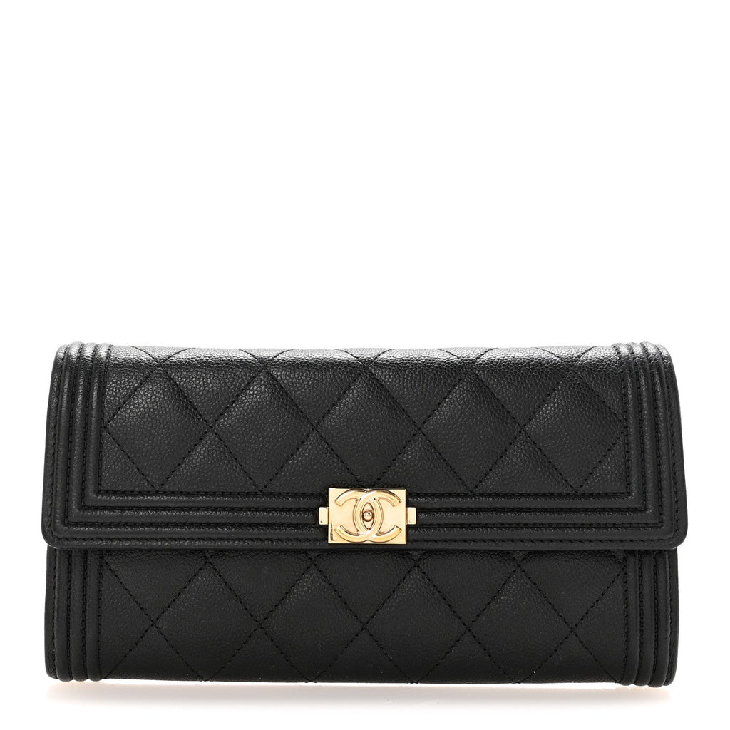 Caviar Quilted Long Boy Flap Wallet Black