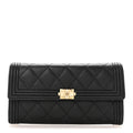 Caviar Quilted Long Boy Flap Wallet Black