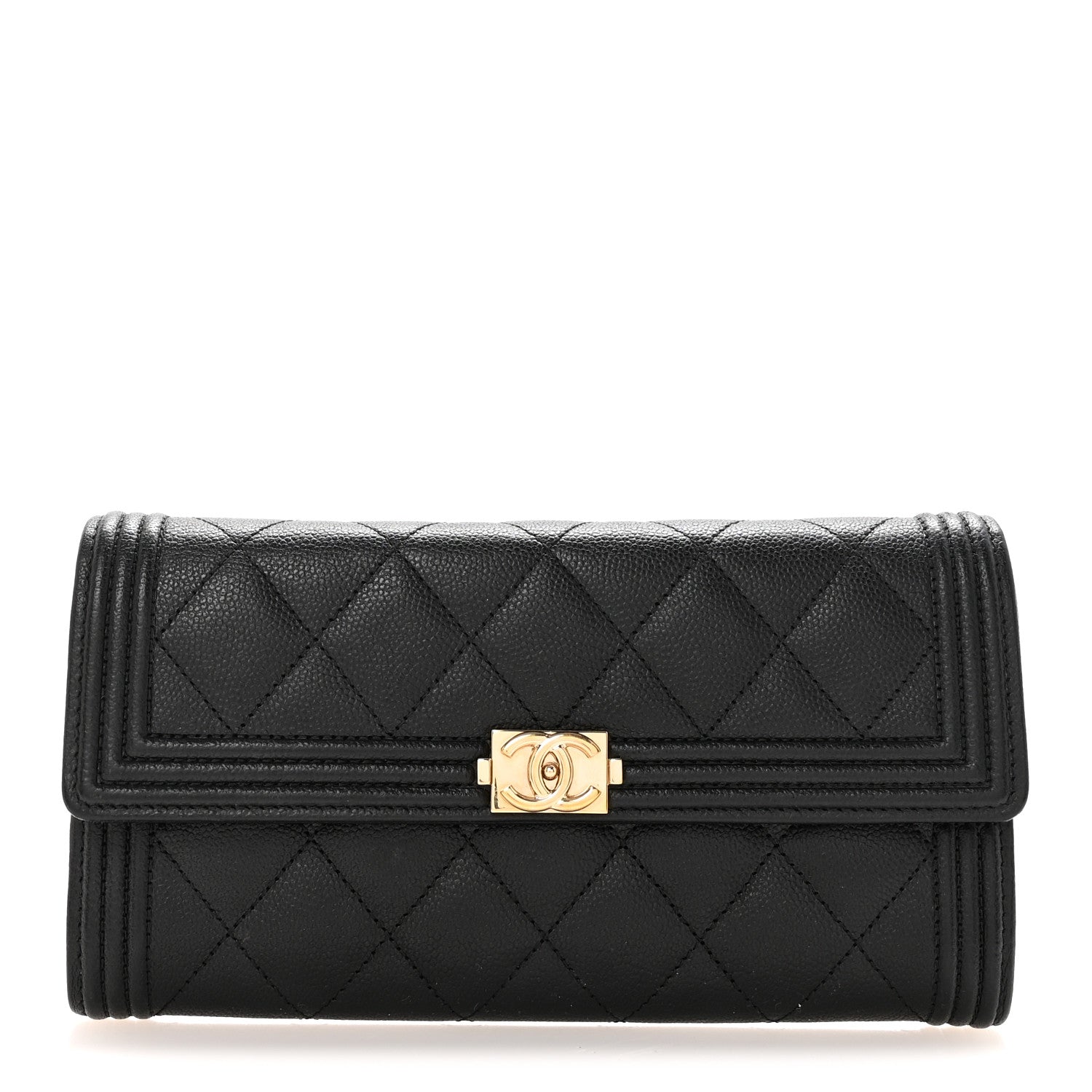 Caviar Quilted Long Boy Flap Wallet Black