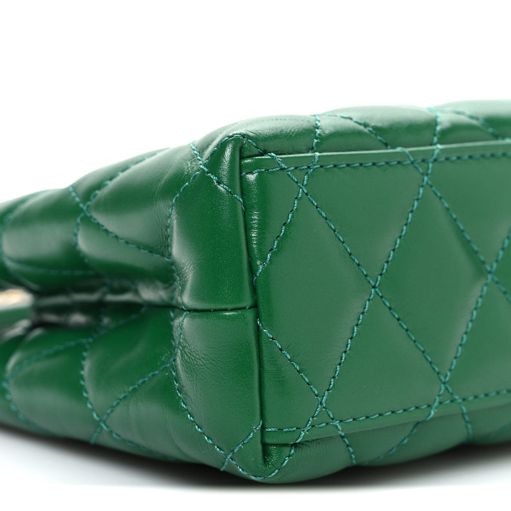 Chanel Shiny Aged Calfskin Quilted Nano Kelly Shopper Green