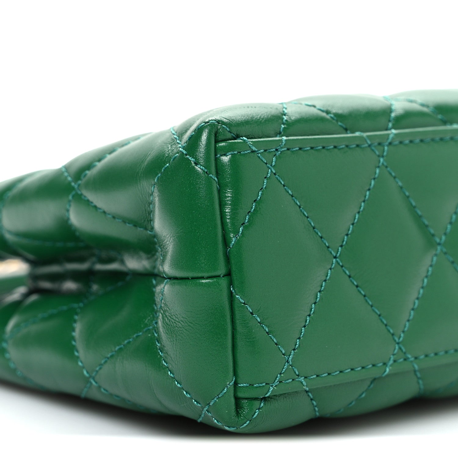Chanel Shiny Aged Calfskin Quilted Nano Kelly Shopper Green