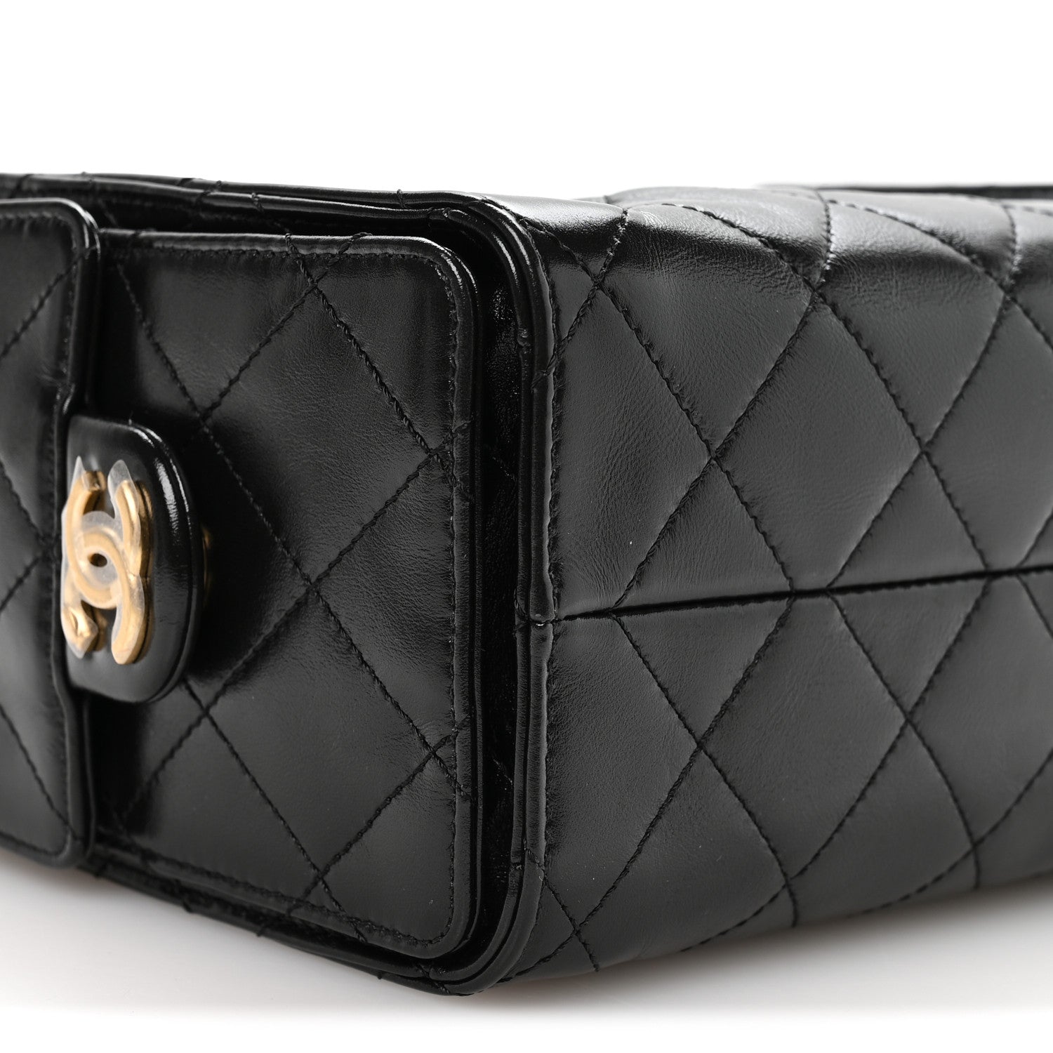 Chanel Shiny Crumpled Calfskin Quilted Mini Chanel 25 Handbag Black