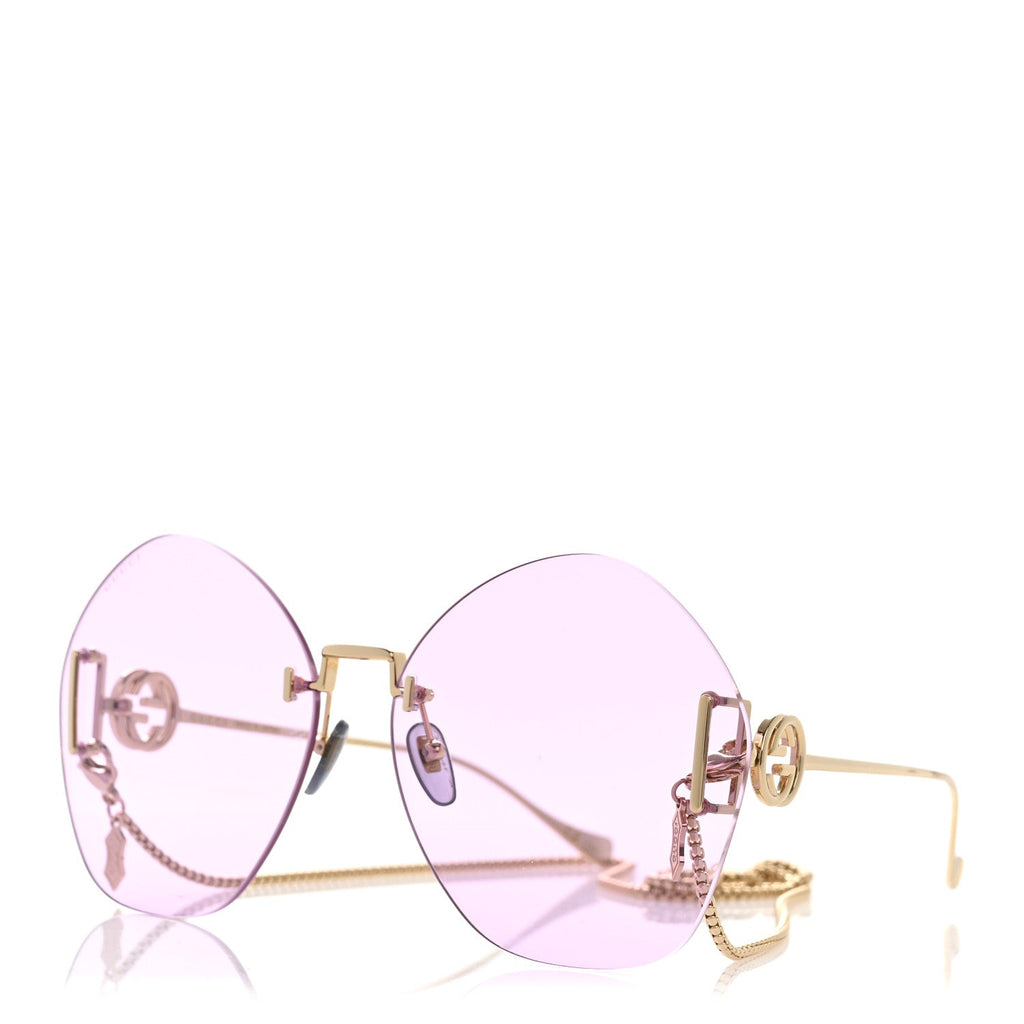 Gucci Metal Round Chain Sunglasses GG1203S Gold Purple