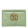 Lambskin Quilted Chanel 19 Card Holder Green
