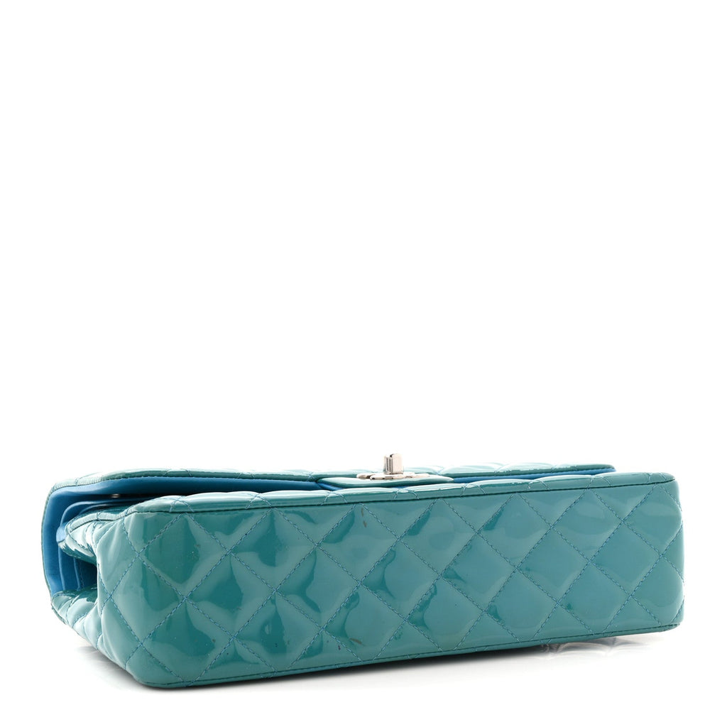 Chanel Patent Quilted Medium Double Flap Turquoise