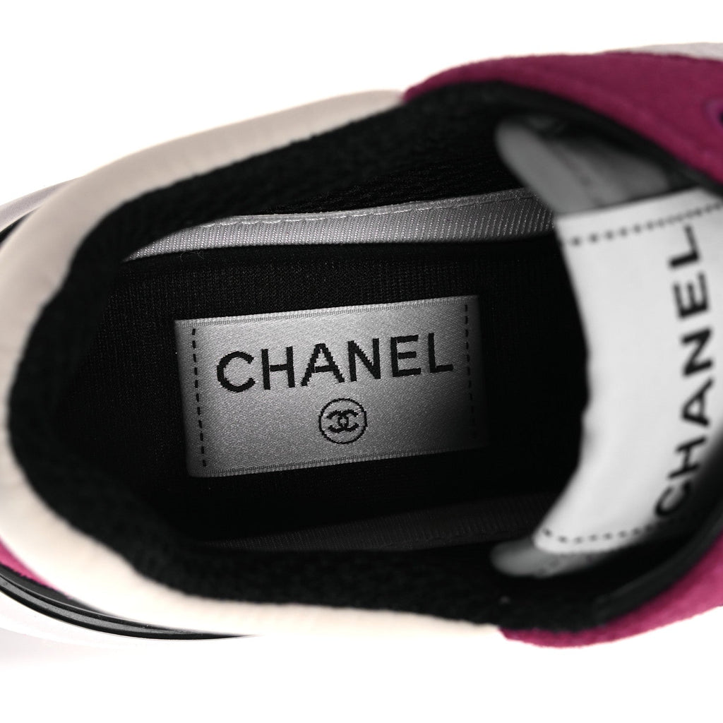 Mesh Suede Calfskin Womens CC Sneakers 36 White Dark Pink Grey