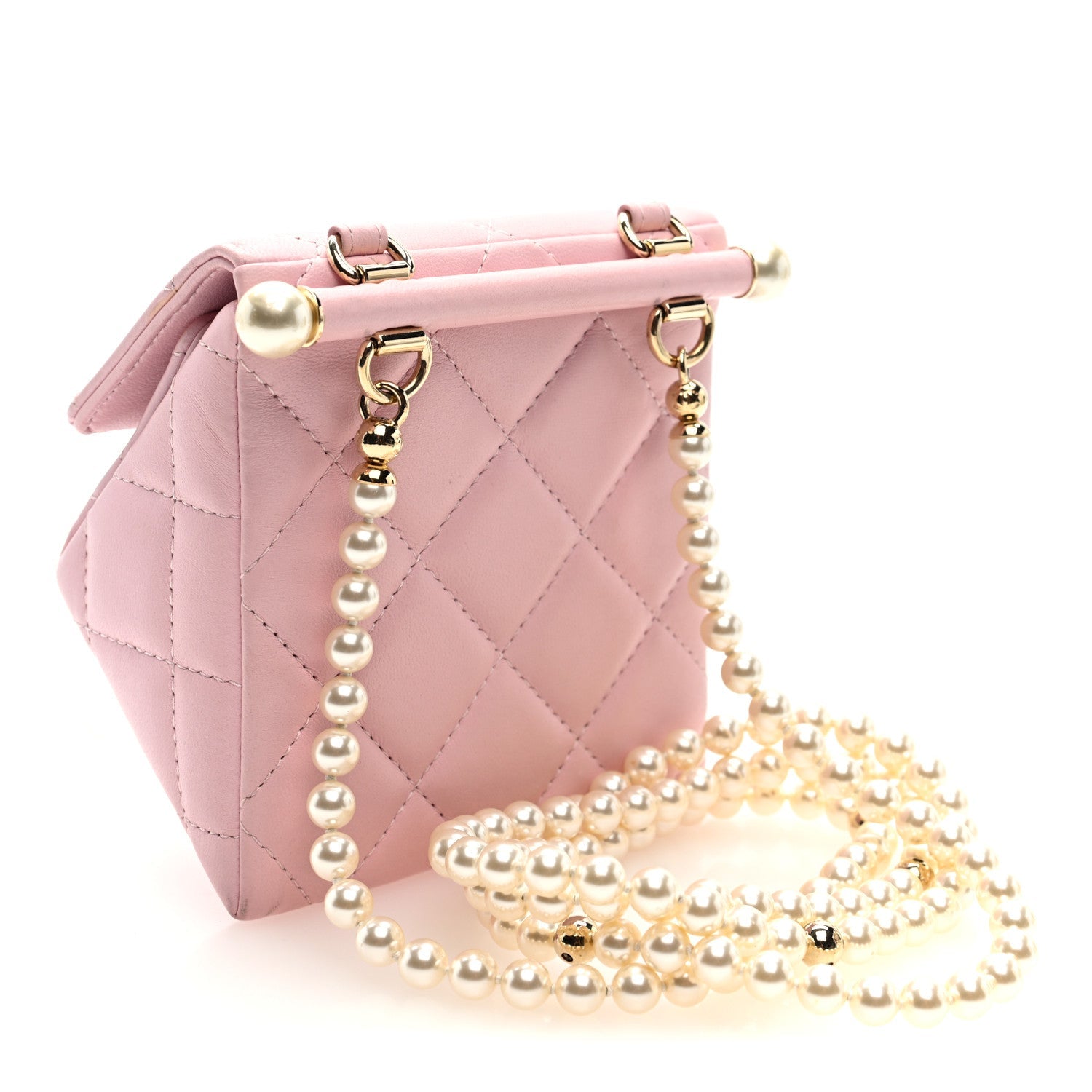 Chanel Lambskin Quilted Pearl Pyramid Clutch With Chain Pink