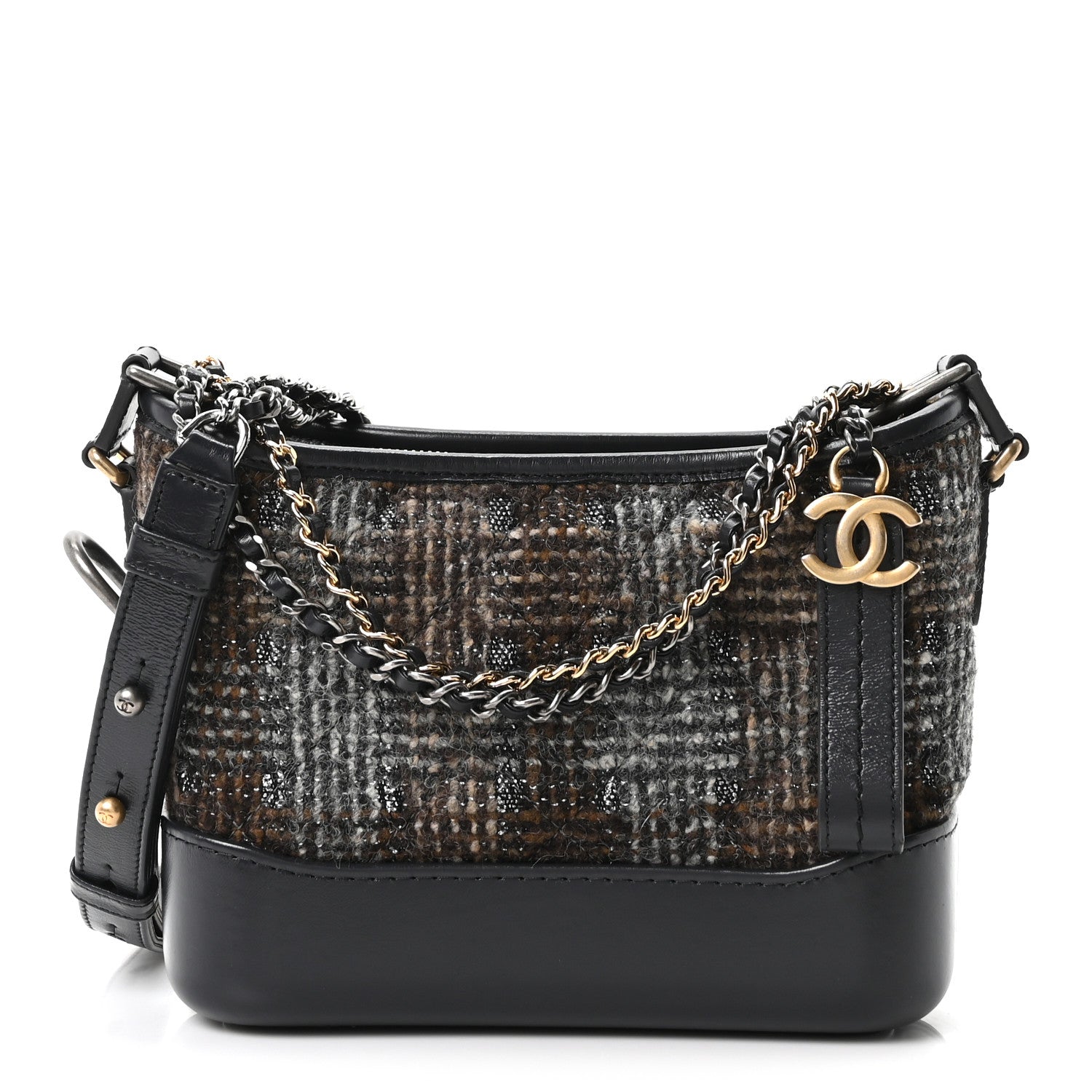 Chanel Tweed Calfskin Small Gabrielle Hobo Brown