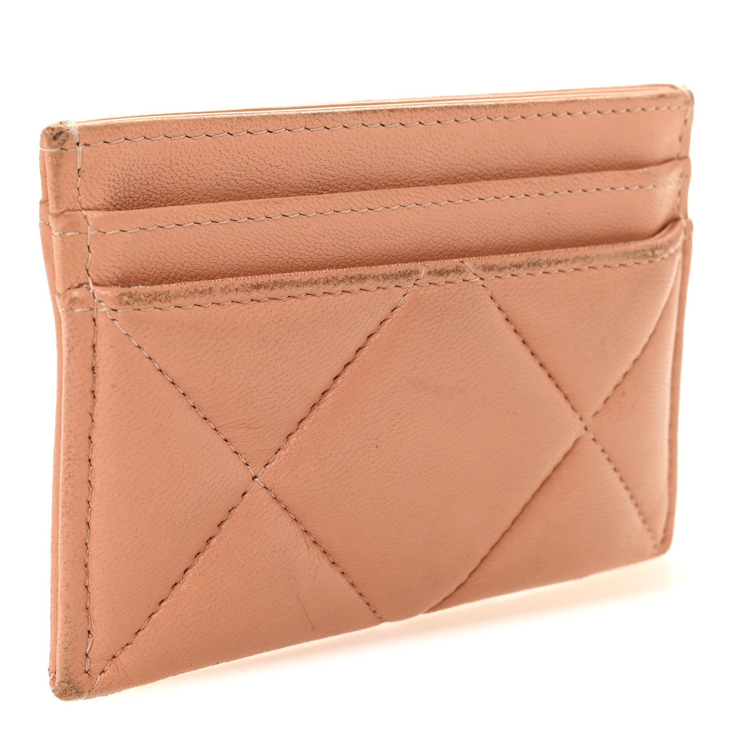 Lambskin Quilted 19 Card Holder Beige
