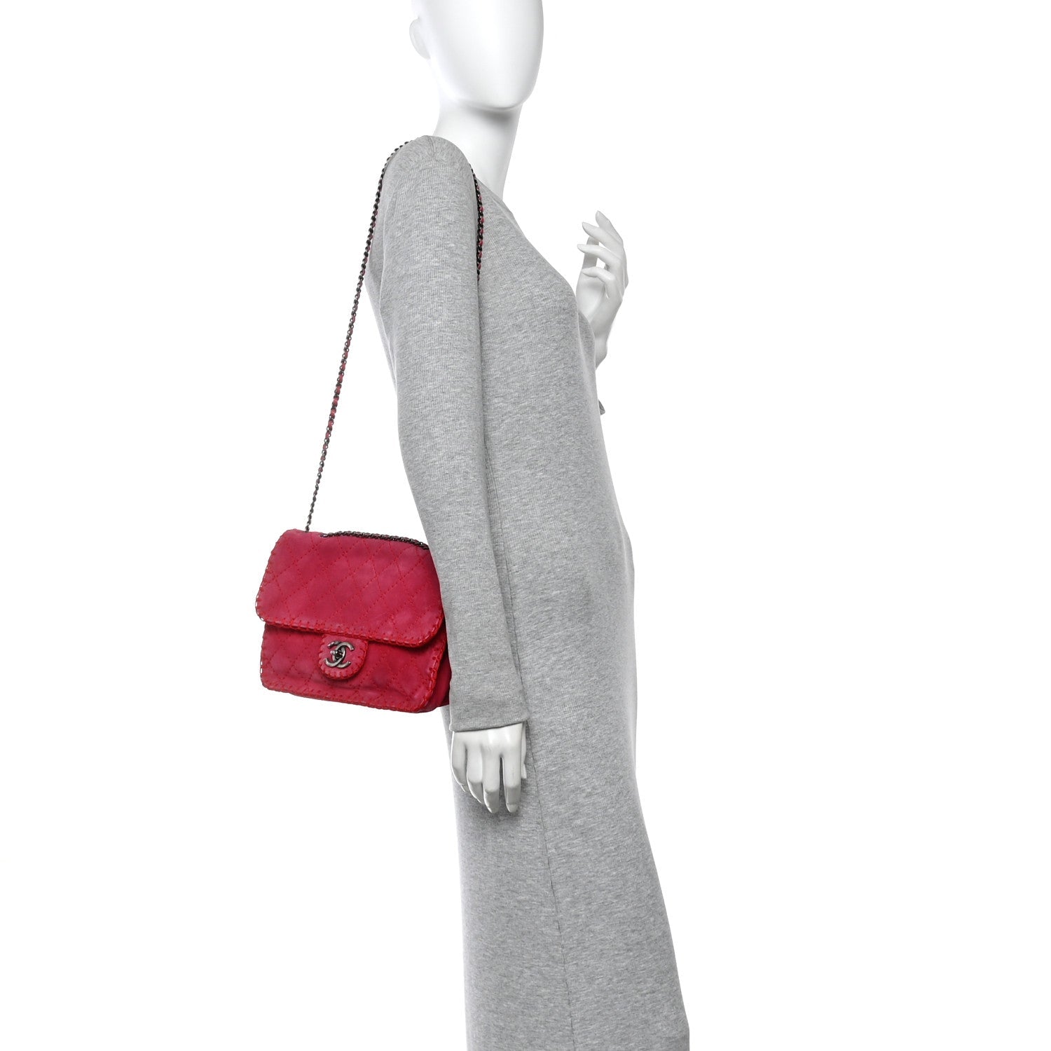 Chanel Suede Quilted Whipstitch Flap Red