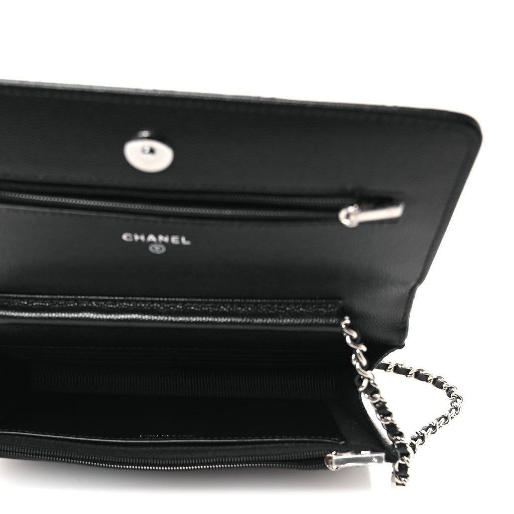 Chanel Caviar Quilted Crystal Star Wallet On Chain Black