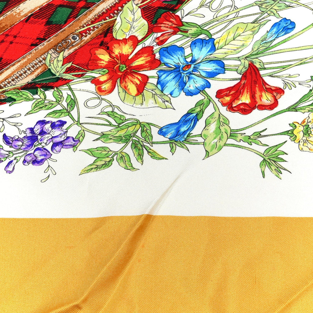 Gucci Silk Floral Print Square Scarf Yellow Multicolor