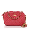 Chanel Lambskin Quilted CC Pearl Crush Camera Case Red
