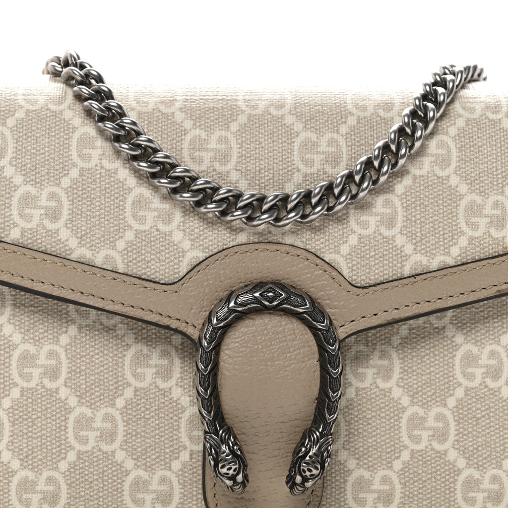 Gucci GG Supreme Monogram Textured Dollar Calfskin Mini Dionysus Chain Wallet Beige Mystic White Oatmeal