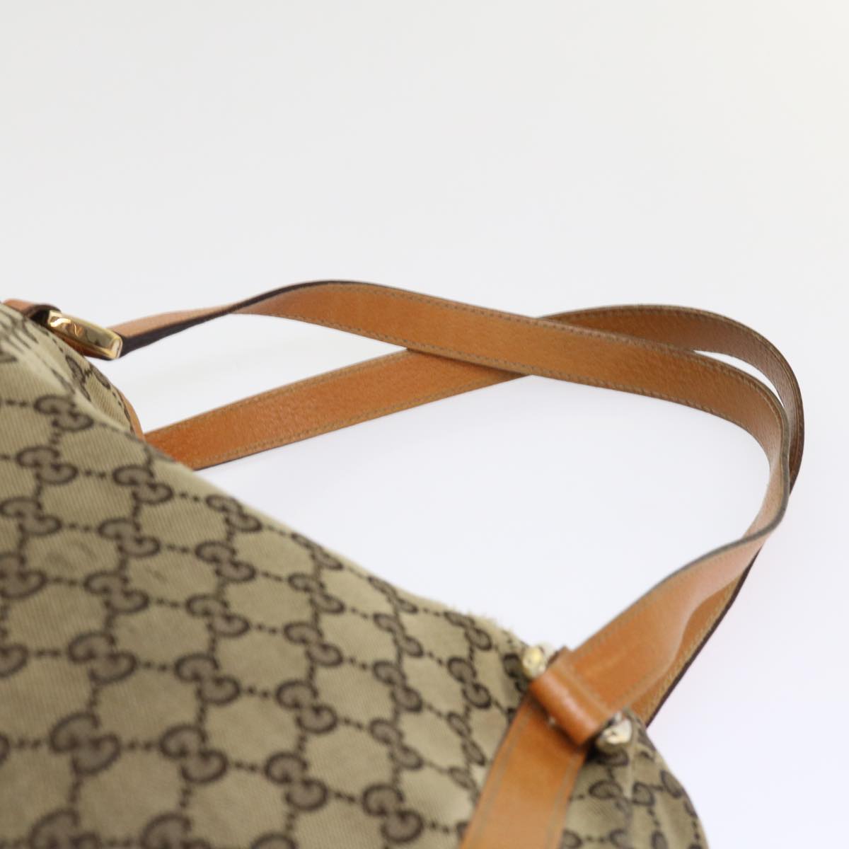 GUCCI GG Canvas Hand Bag Leather Brown  48449