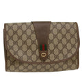 GUCCI GG Canvas Web Sherry Line Clutch Bag PVC Leather Beige Red  48450