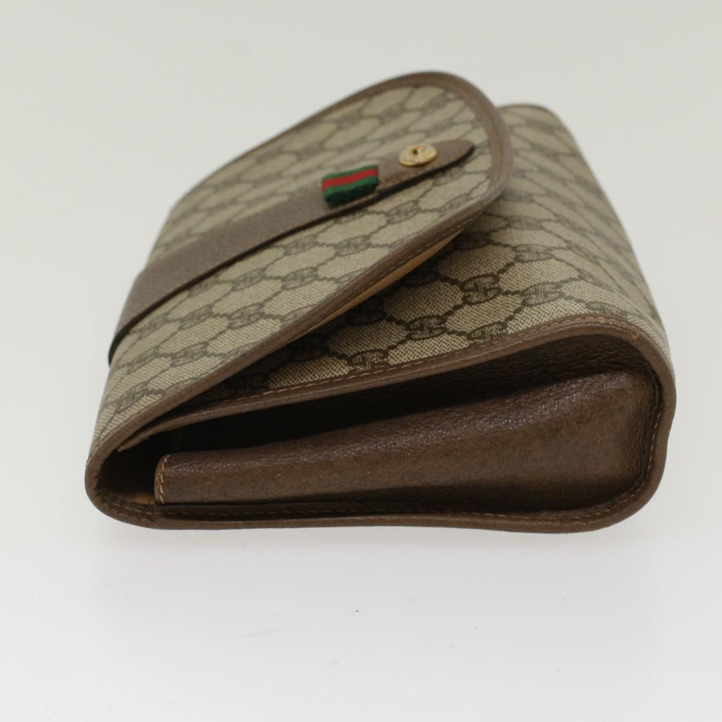 GUCCI GG Canvas Web Sherry Line Clutch Bag PVC Leather Beige Red  48450