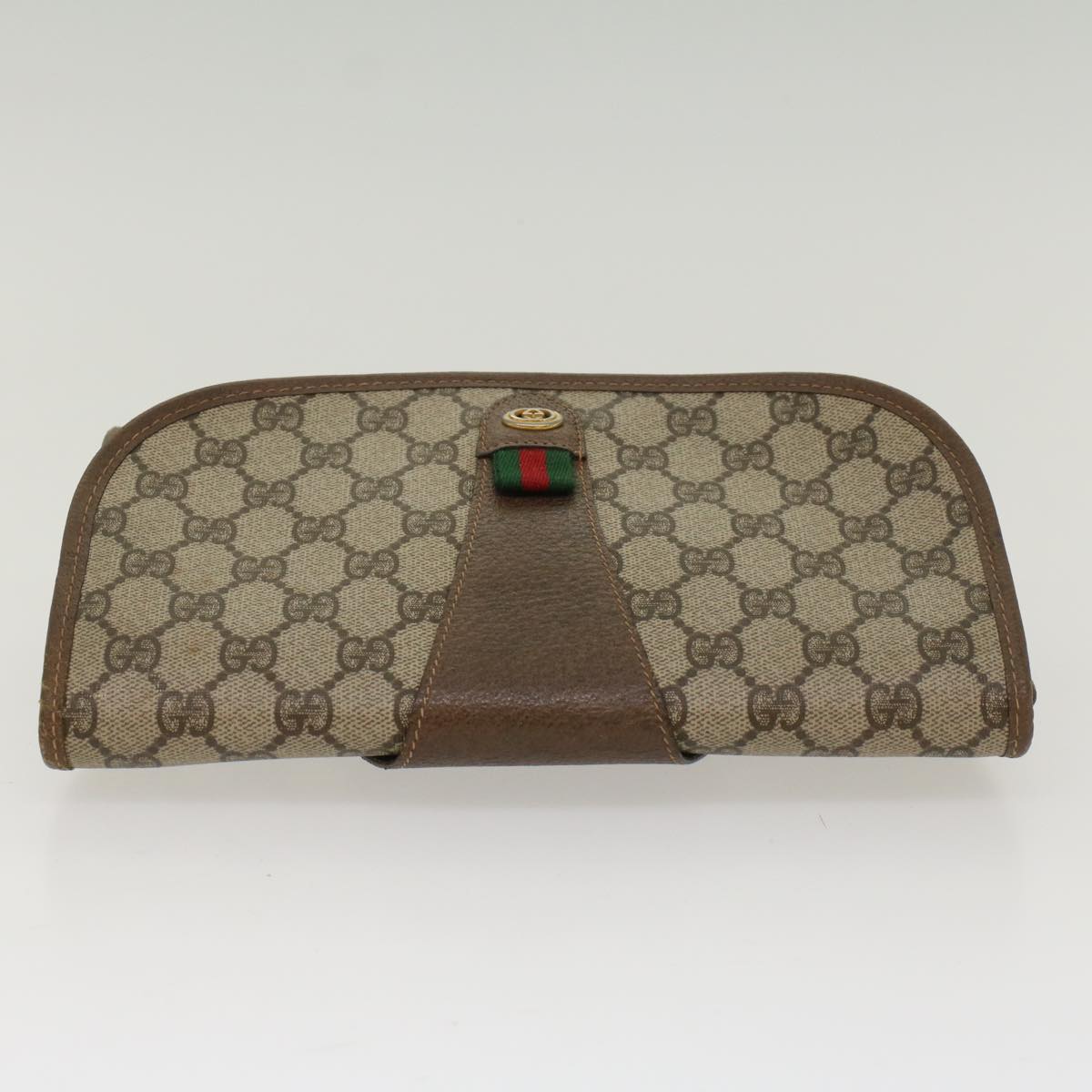 GUCCI GG Canvas Web Sherry Line Clutch Bag PVC Leather Beige Red  48450