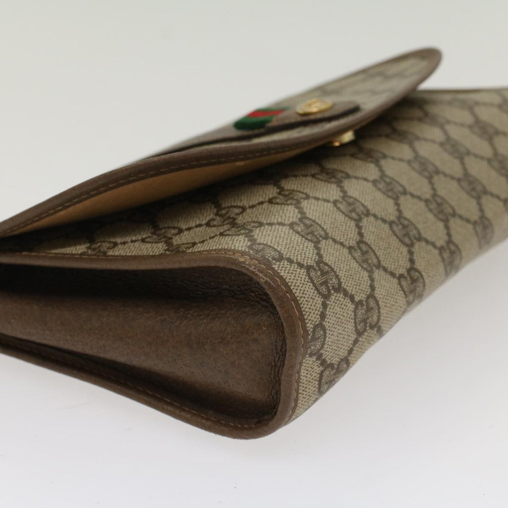 GUCCI GG Canvas Web Sherry Line Clutch Bag PVC Leather Beige Red  48450