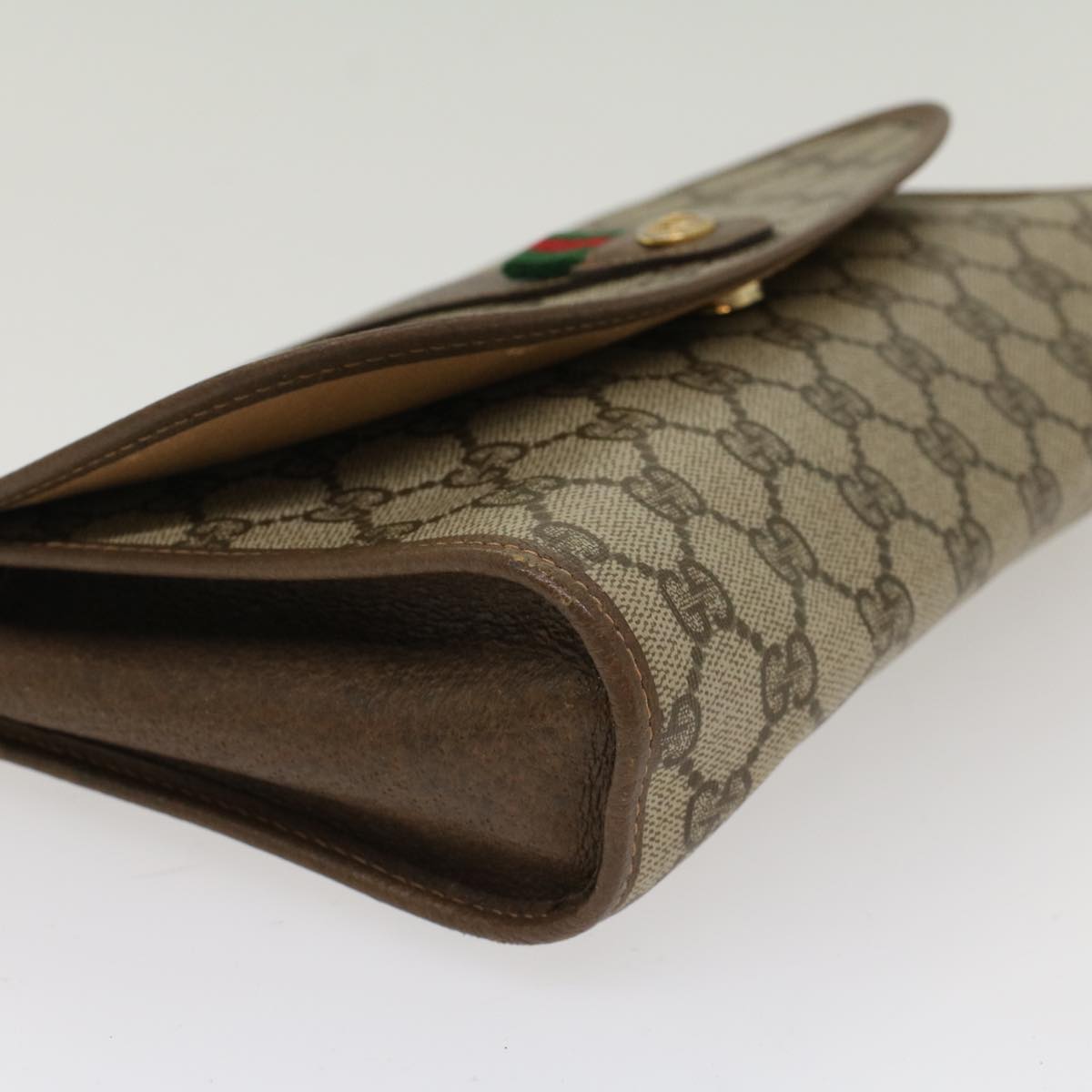 GUCCI GG Canvas Web Sherry Line Clutch Bag PVC Leather Beige Red  48450