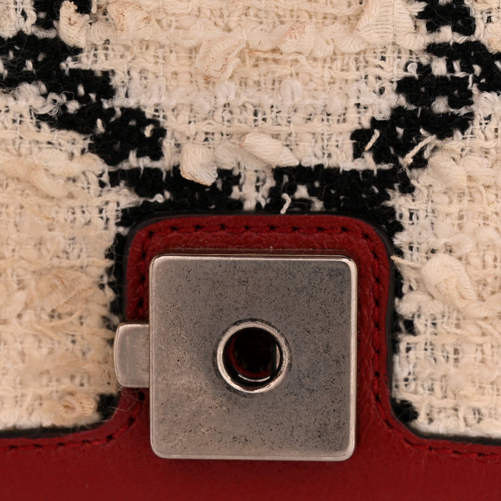 Gucci Tweed GG Monogram Small Dionysus Shoulder Bag White Black Romantic Cherry