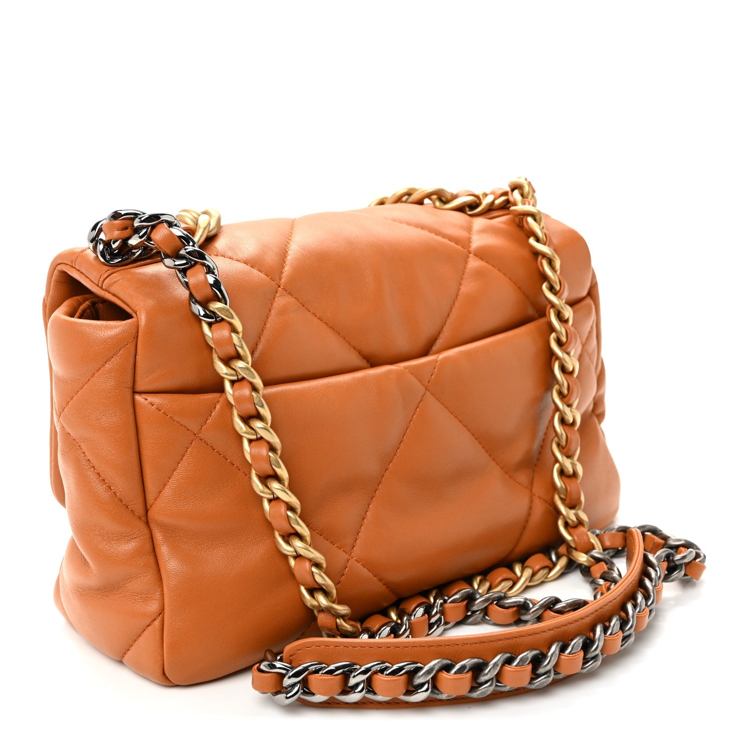 Chanel Lambskin Quilted Medium Chanel 19 Flap Light Brown