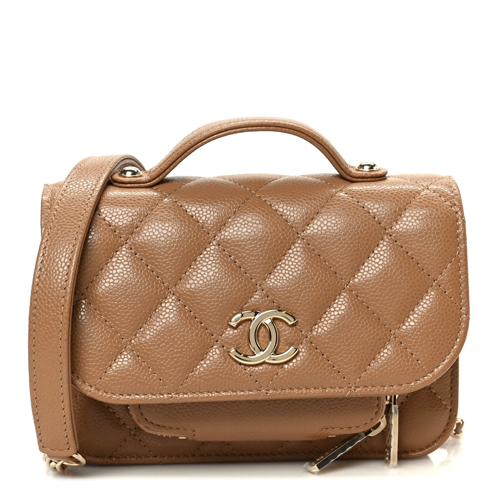 Chanel Caviar Quilted Business Affinity Clutch With Chain Flap Camel