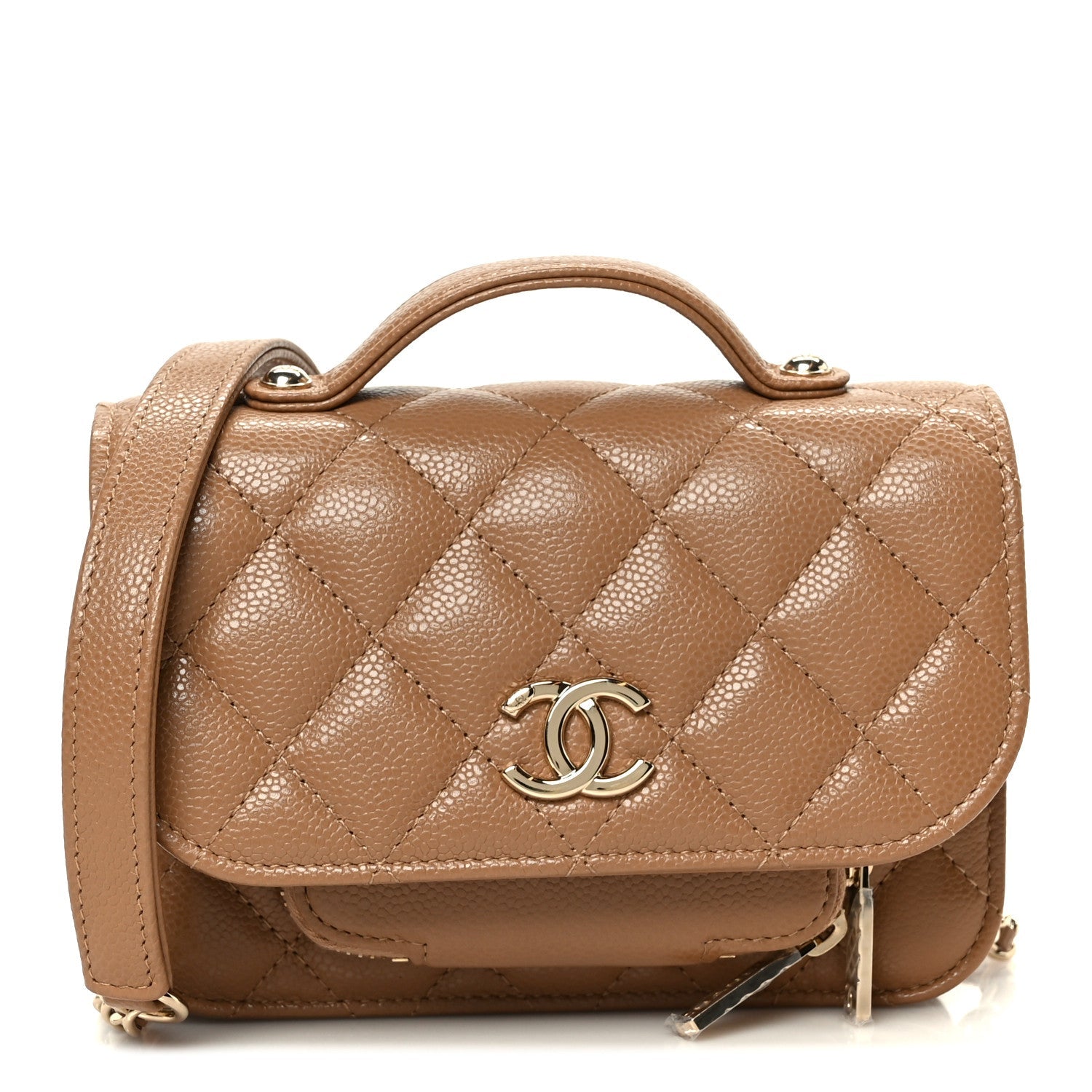 Chanel Caviar Quilted Business Affinity Clutch With Chain Flap Camel