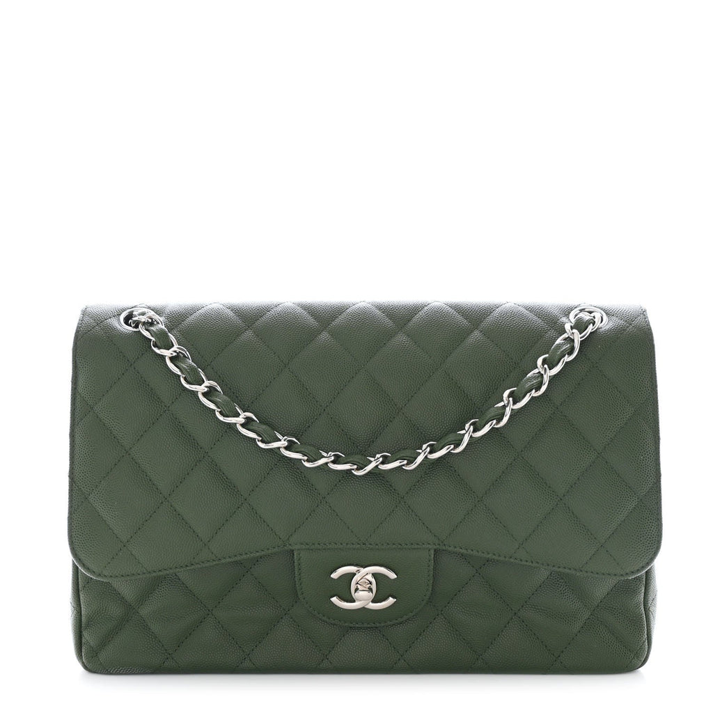Chanel Caviar Quilted Jumbo Double Flap Green
