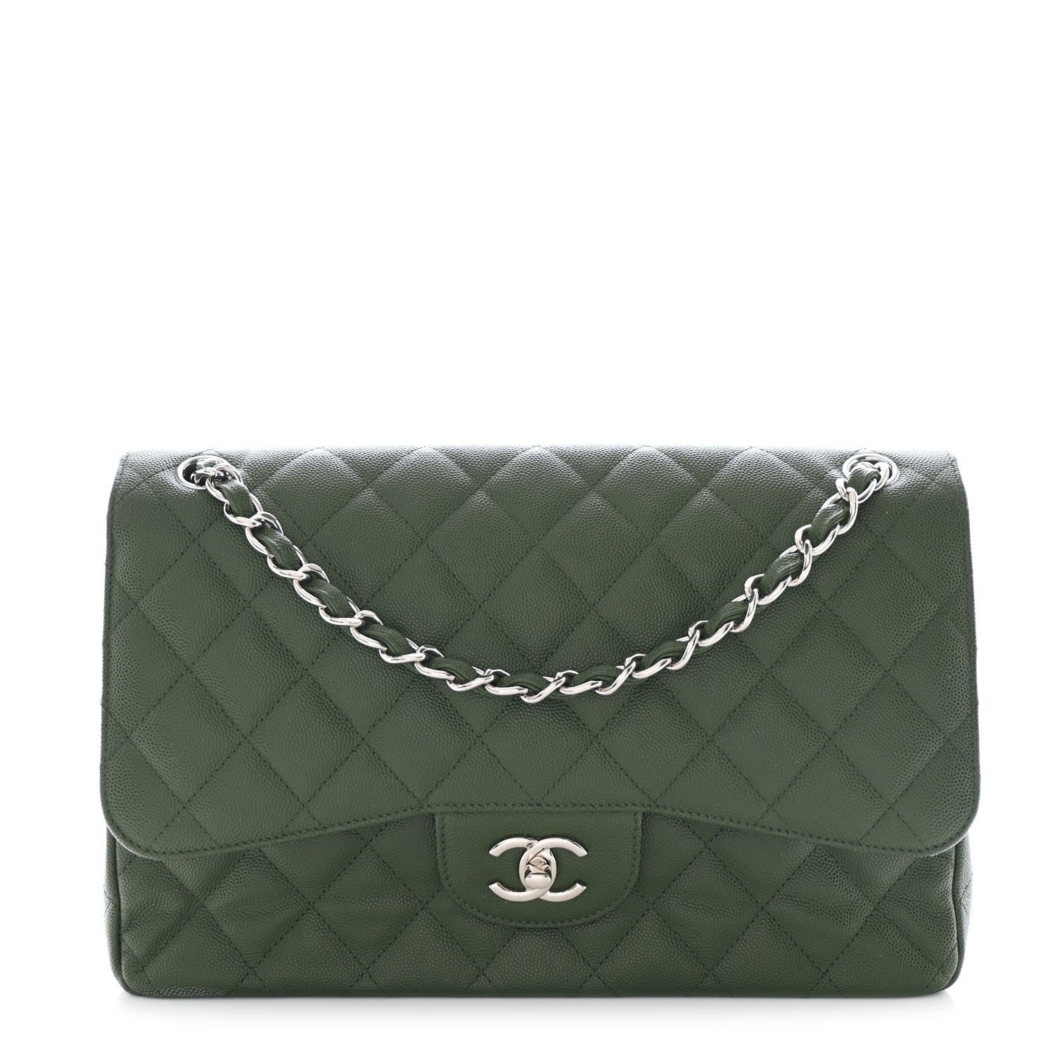 Chanel Caviar Quilted Jumbo Double Flap Green