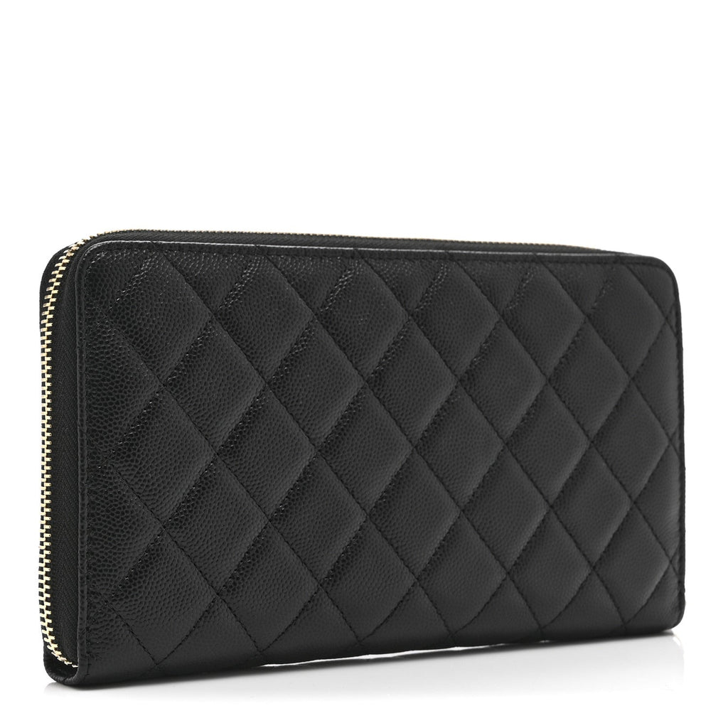 Caviar Quilted Large Zip Around Organizer Wallet Black