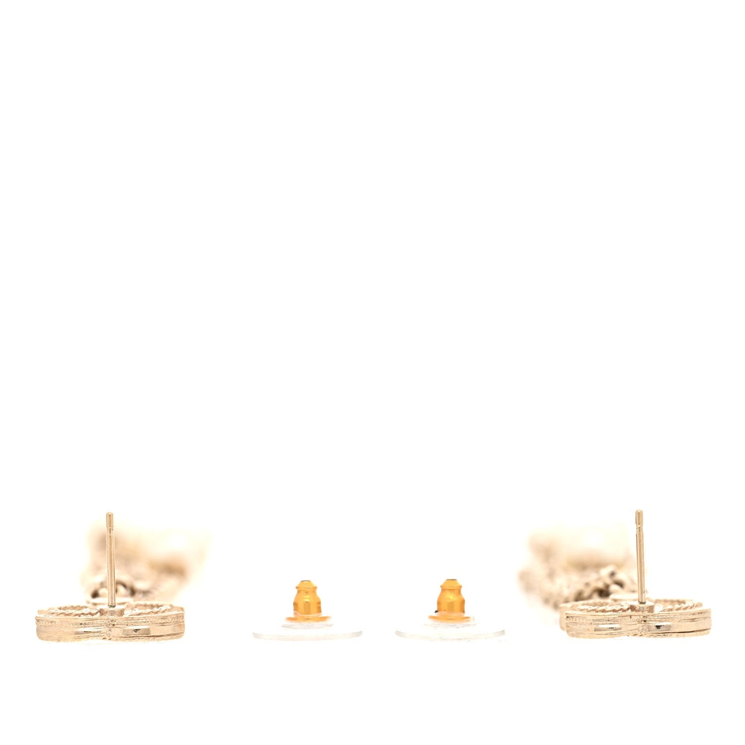 Chain Pearl CC Drop Earrings Light Gold