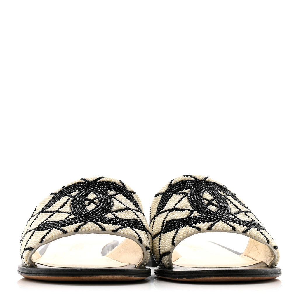 Pearl Embroidery CC Mules 38.5 Black White