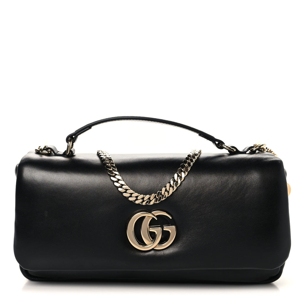 Gucci Lambskin Small GG Milano Top Handle Shoulder Bag Black