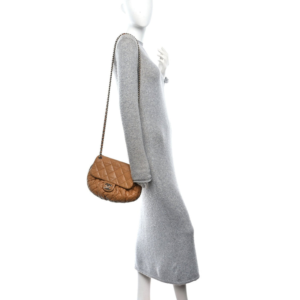 Chanel Washed Lambskin Medium Chain Around Messenger Brown