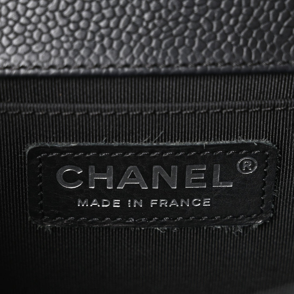 Chanel Caviar Chevron Quilted Medium Boy Flap Black