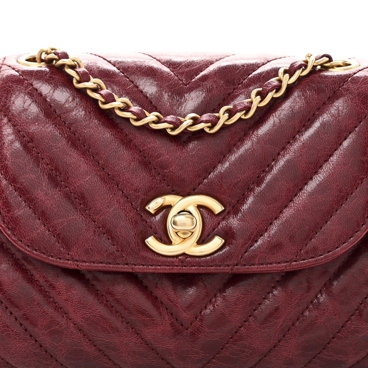 Chanel Glazed Calfskin Chevron Quilted Small Hampton Flap Burgundy