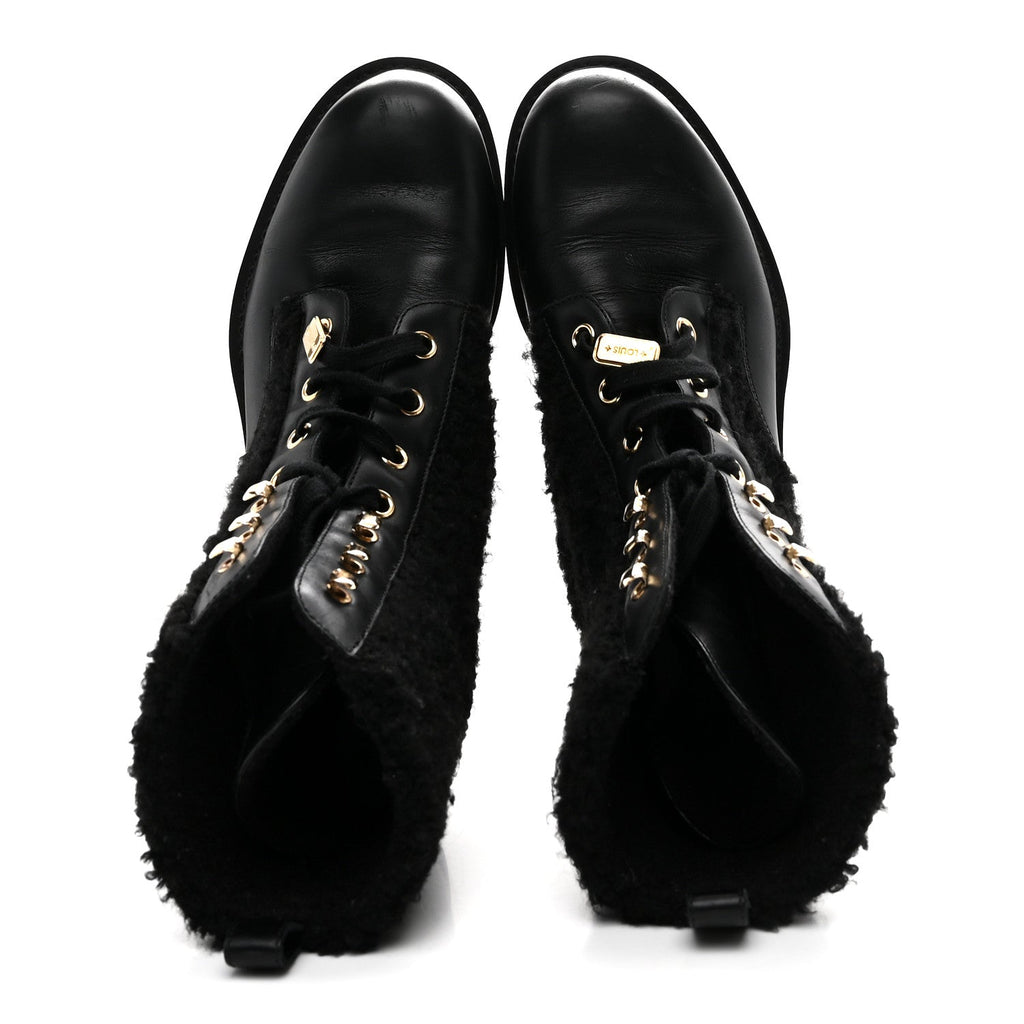 Louis Vuitton Shearling Calfskin Territory Ranger Combat Boots 41 Black