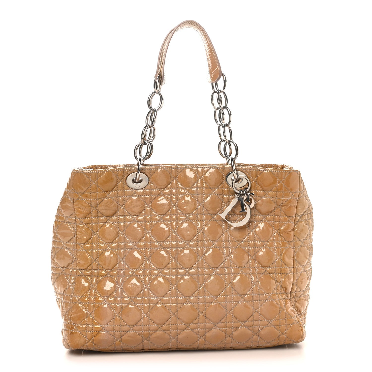 Christian Dior Patent Cannage Large Dior Soft Shopping Tote Beige