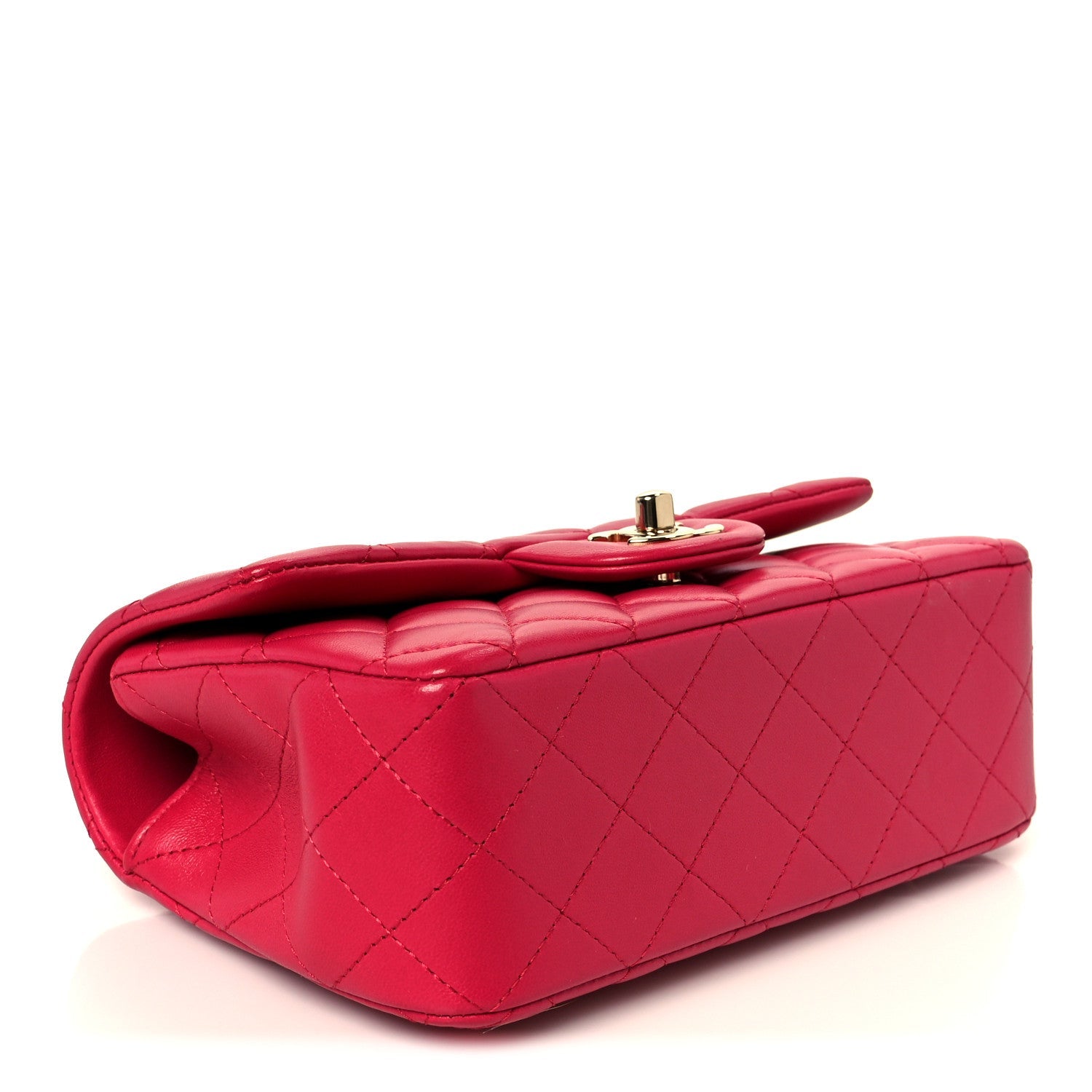 Chanel Lambskin Quilted Mini Top Handle Rectangular Flap Fuchsia