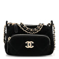 Chanel Velvet Effect Nylon Shiny Crumpled Calfskin Mini Quilted Chanel 25 Clutch With Chain Black