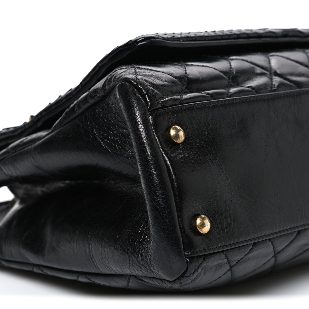 Chanel Snakeskin Glazed Calfskin Quilted Urban Mix Tote Black