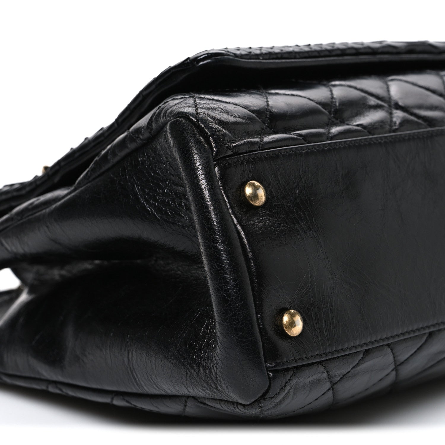 Chanel Snakeskin Glazed Calfskin Quilted Urban Mix Tote Black