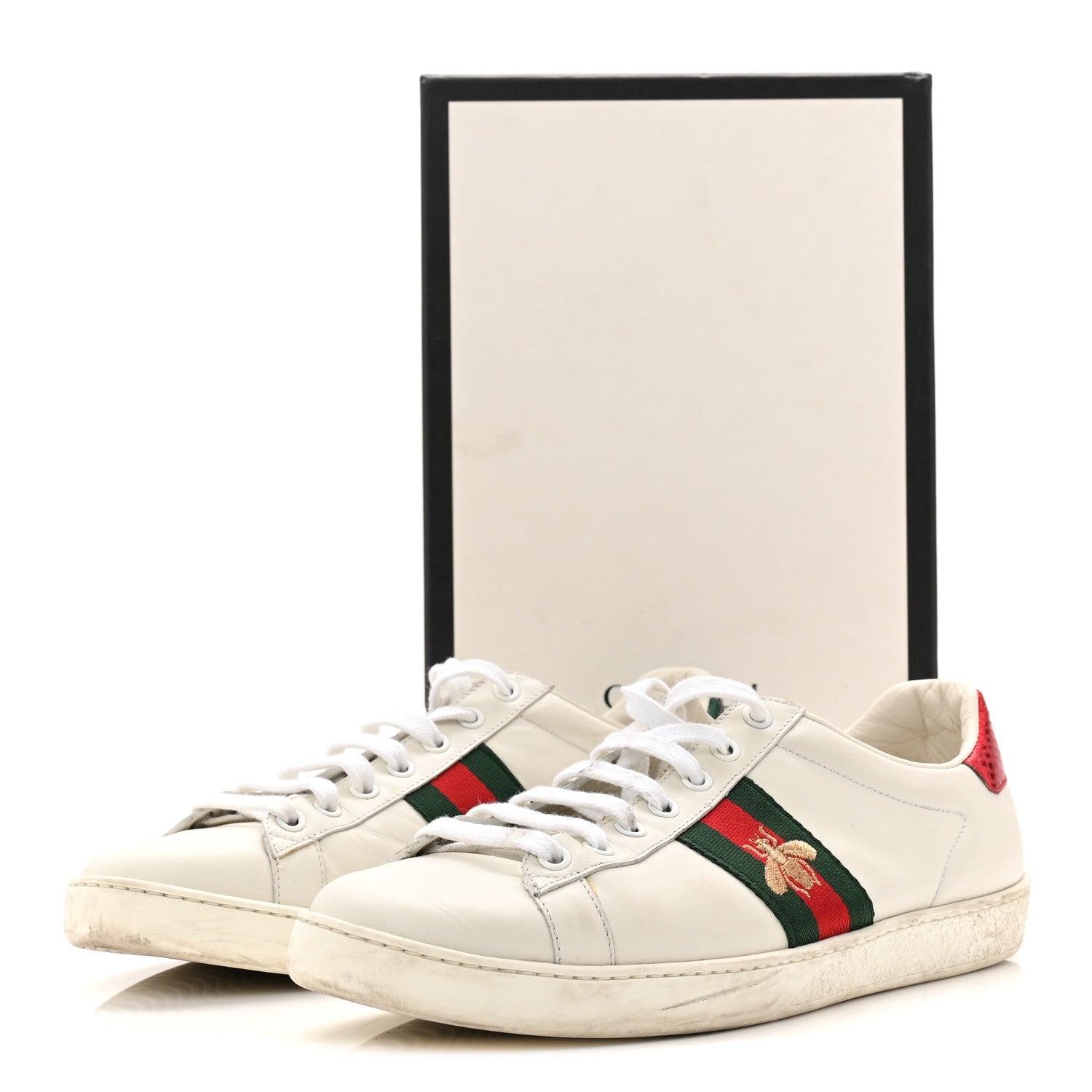 Gucci Calfskin Ayers Bee Embroidered Womens Ace Sneakers 39.5 White Green