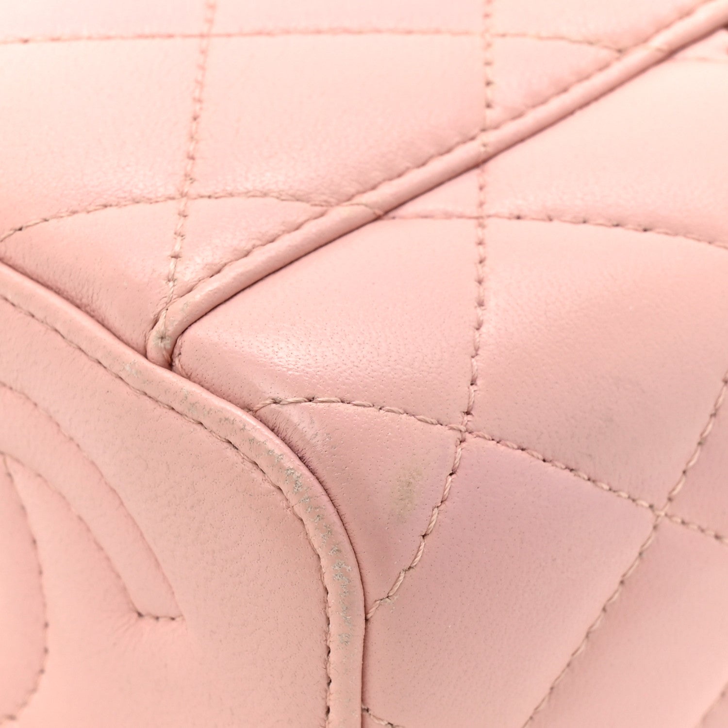Chanel Lambskin Quilted Mini Sweet Camellia Vanity Case With Chain Pink