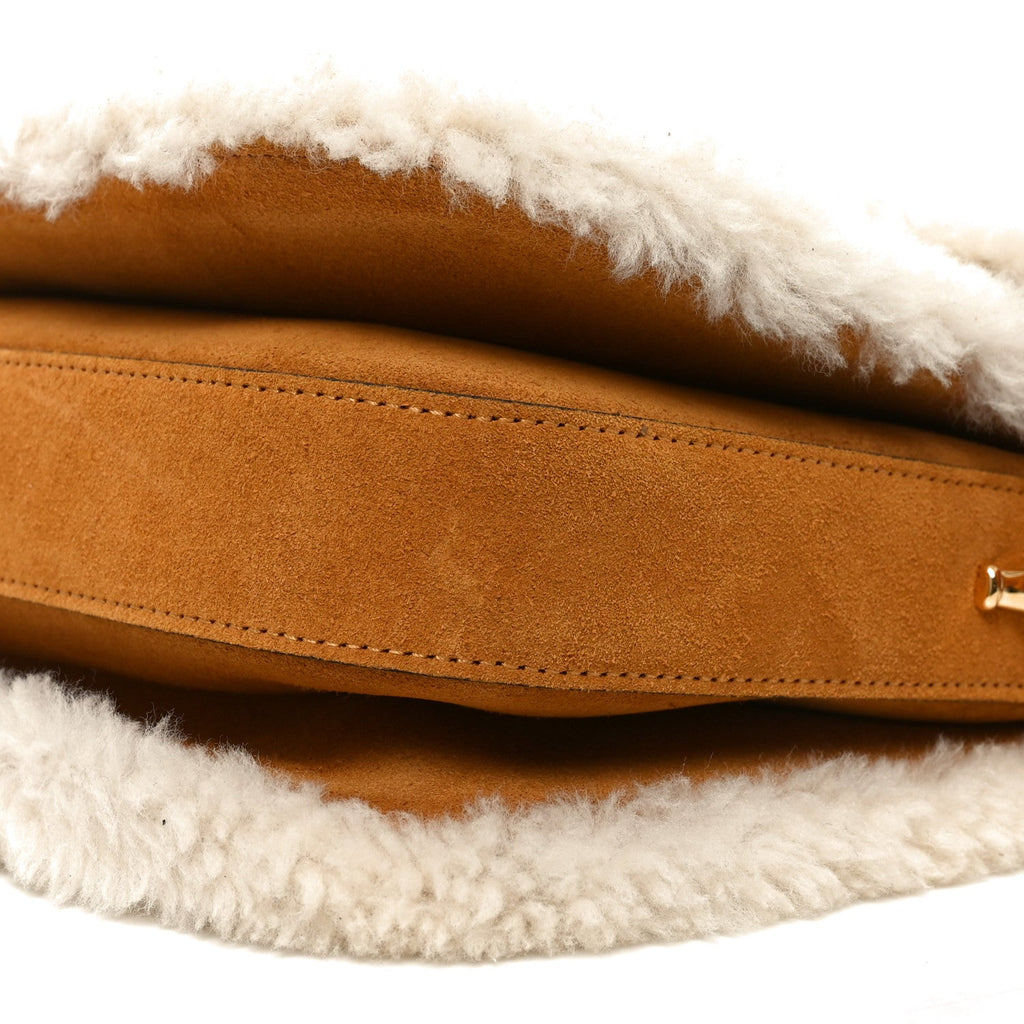 Gucci Suede Shearling Horsebit 1955 Shoulder Bag Honey Beige Milk