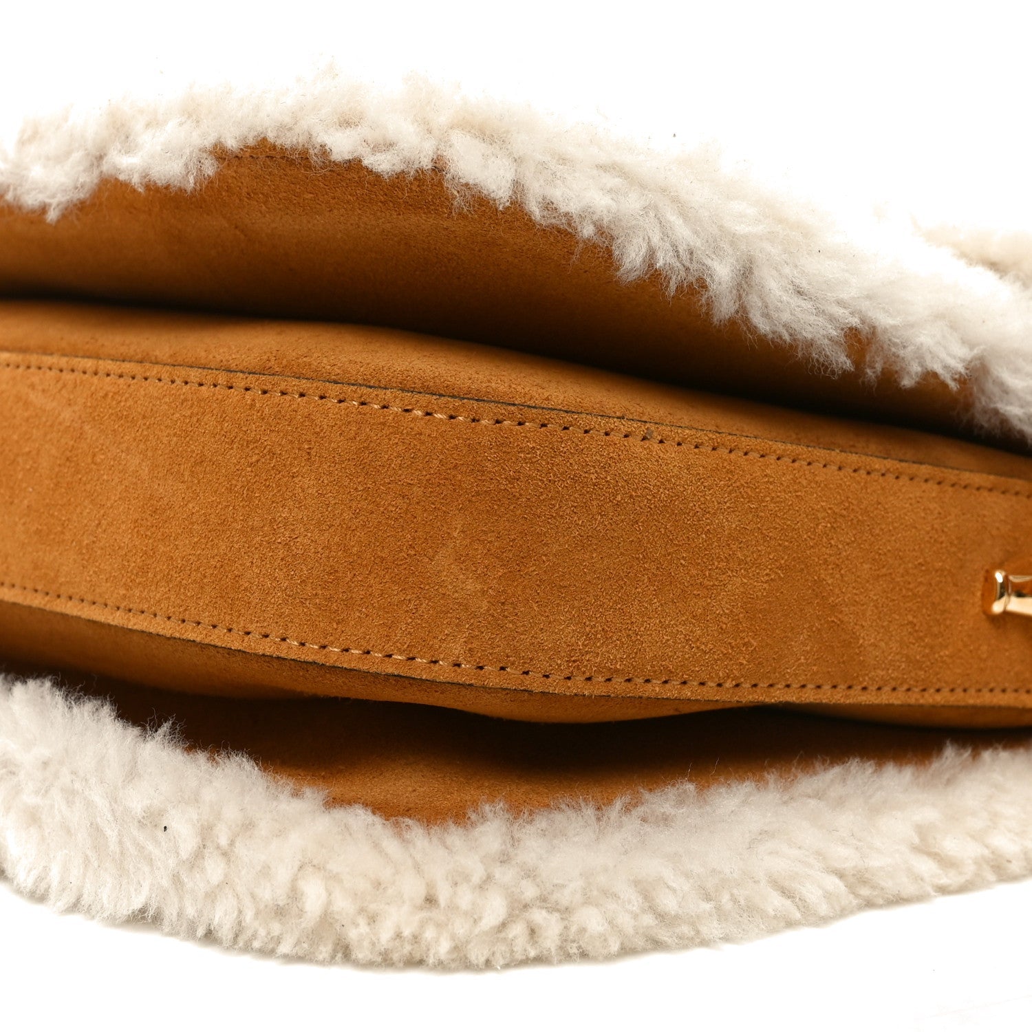 Gucci Suede Shearling Horsebit 1955 Shoulder Bag Honey Beige Milk