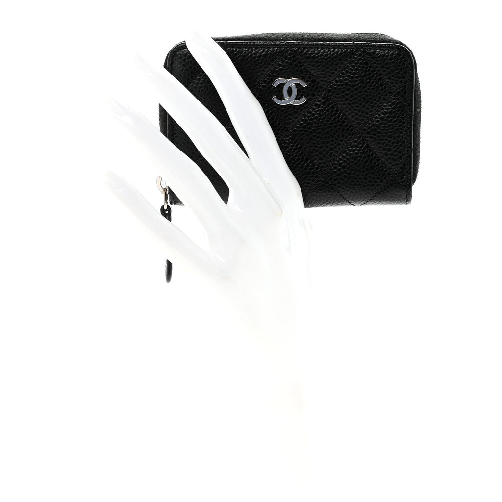 Caviar Quilted Zip Coin Purse Black