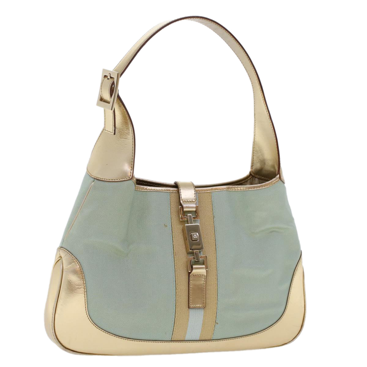 GUCCI Jackie Sherry Line Shoulder Bag Nylon Leather Light Blue Beige  48751